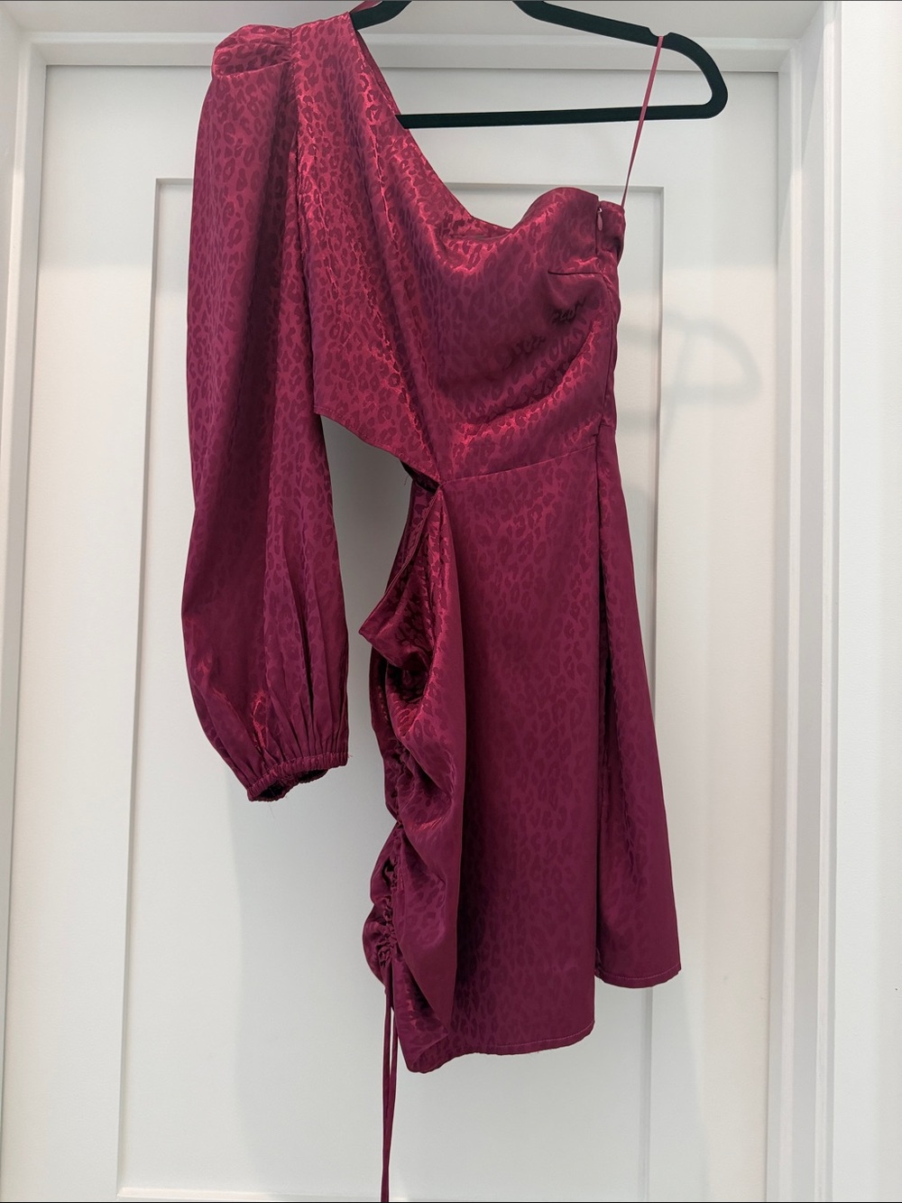 One-Shoulder Ruffle Mini Dress in Burgundy